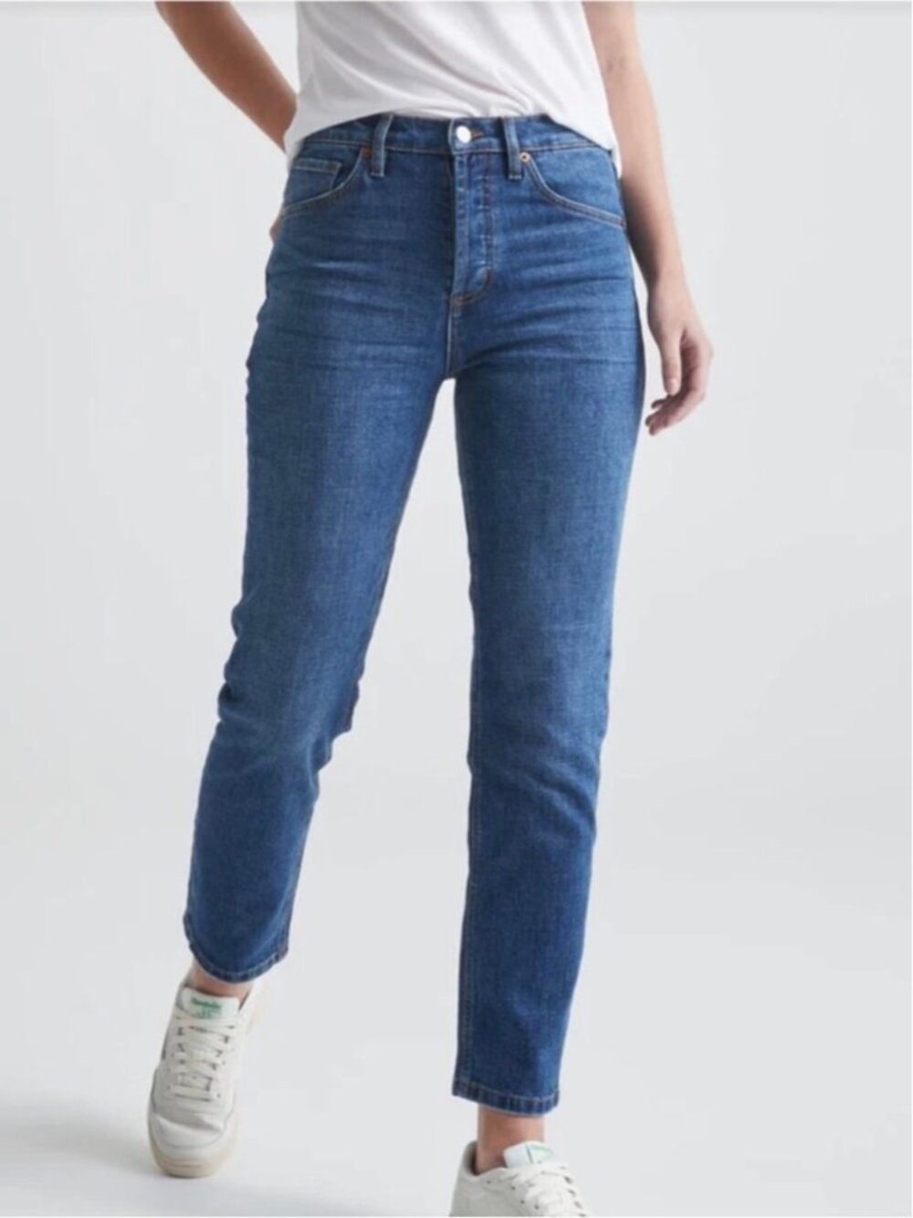 DU/ER High Rise Straight Ankle Jeans Stretch Button Fly Womens Size 26x29 denim